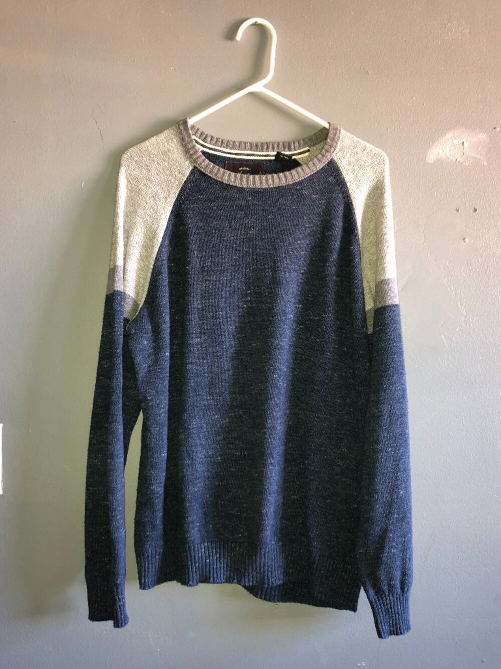 Weatherproof Vintage Men's Crewneck 100% Cotton Pullover Gray/Blue Large